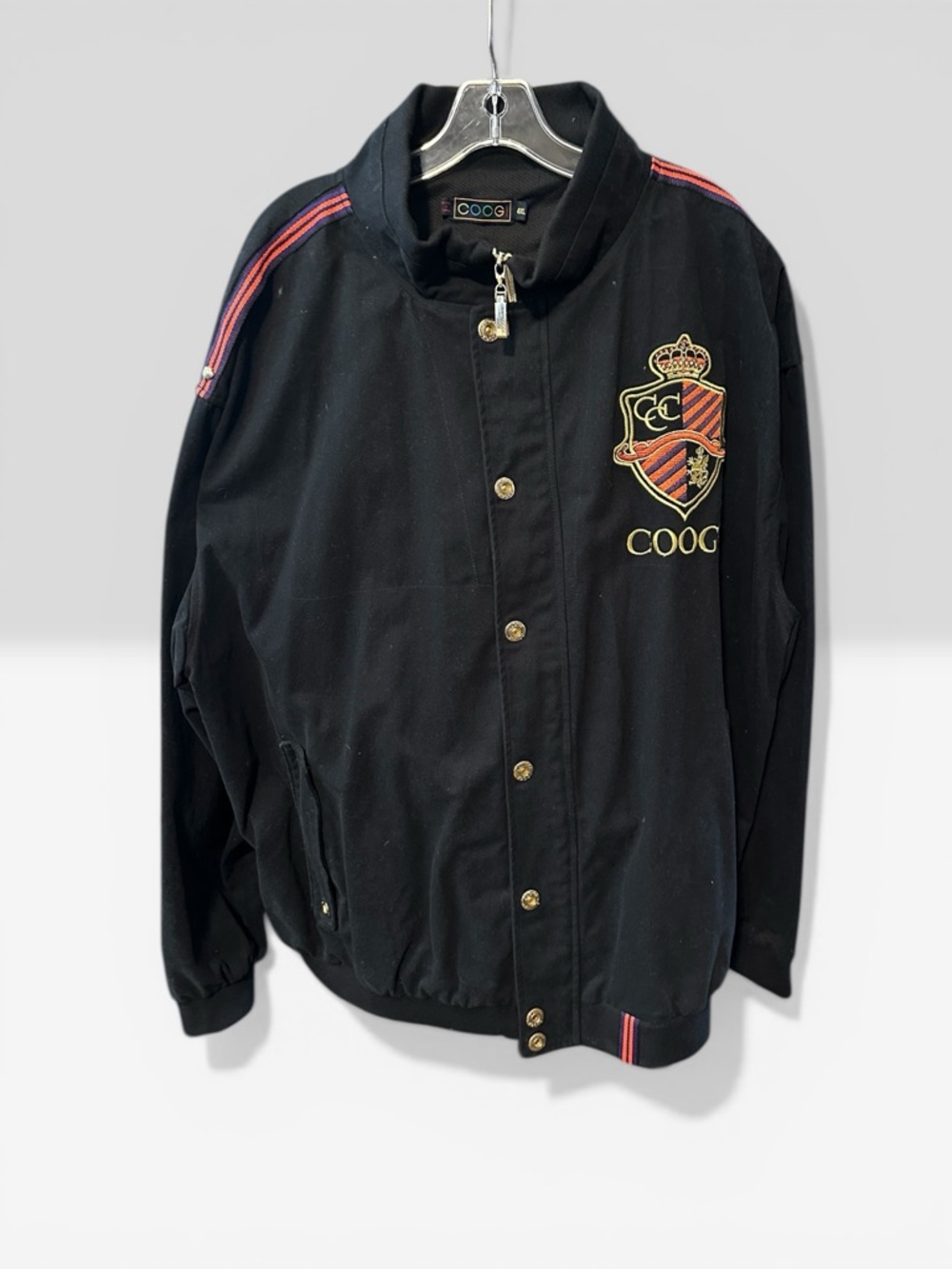 COOGI Black Jacket with Gold Hardware and Multicolor Logo